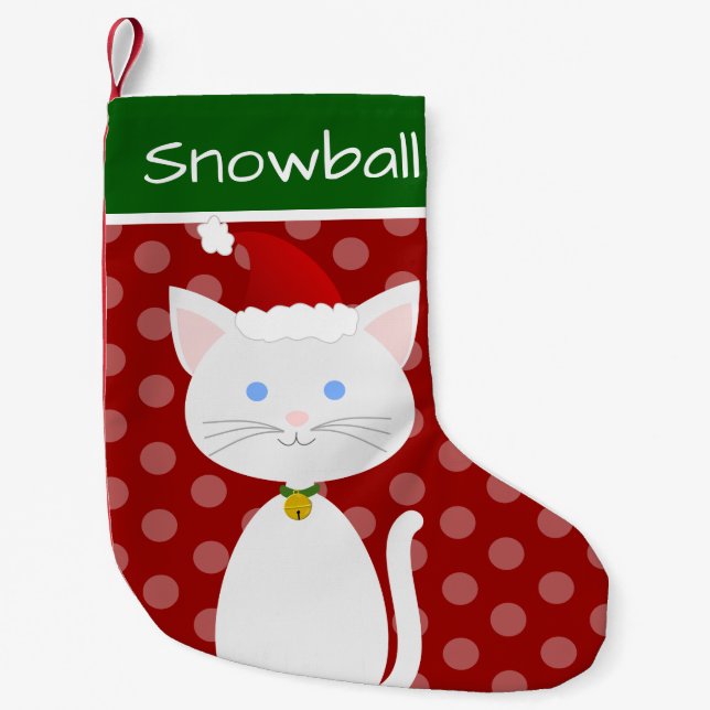 Cute Cat With Santa Hat Small Christmas Stocking (Front)