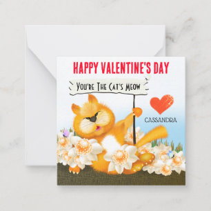 Cute Cat with Sign Classroom Valentine Note Card