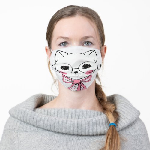 cute  Cat with sun glass Adult Cloth Face Mask