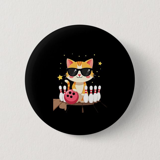 Cute Cat With Sunglasses Cat Playing Bowling For m Button (Front)