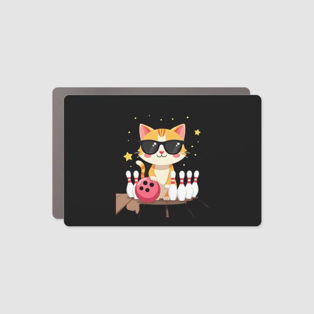 Cute Cat With Sunglasses Cat Playing Bowling For m Car Magnet (Front)