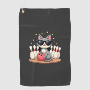 Cute Cat With Sunglasses Cat Playing Bowling For m Golf Towel