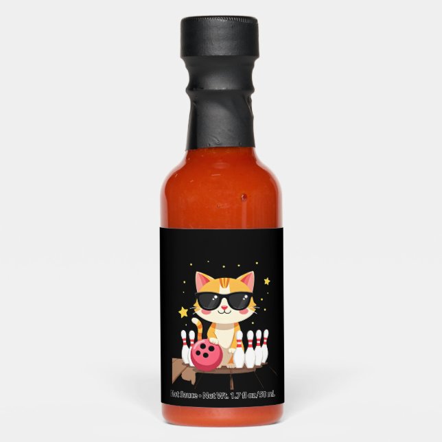 Cute Cat With Sunglasses Cat Playing Bowling For m Hot Sauces (Front)