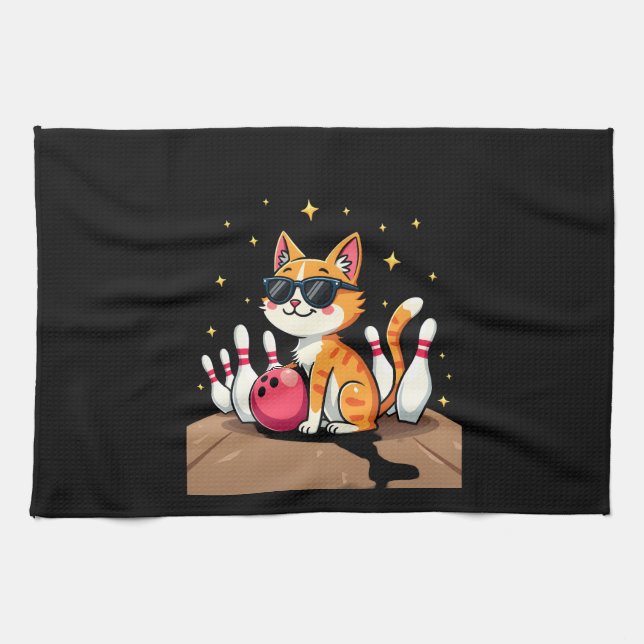 Cute Cat With Sunglasses Cat Playing Bowling For m Kitchen Towel (Horizontal)