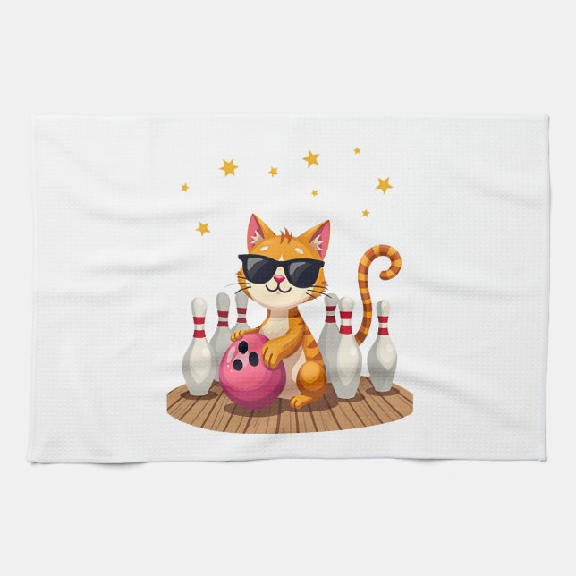 Cute Cat With Sunglasses Cat Playing Bowling For m Kitchen Towel (Horizontal)