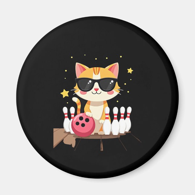 Cute Cat With Sunglasses Cat Playing Bowling For m Magnet (Front)