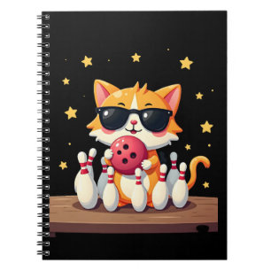 Cute Cat With Sunglasses Cat Playing Bowling For m Notebook