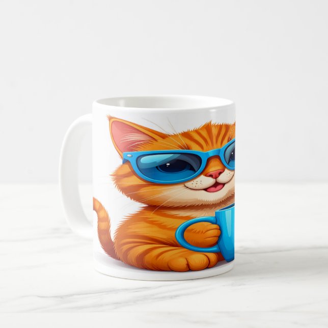 Cute Cat with Sunglasses Mug - Orange Tabby Gift (Front Left)