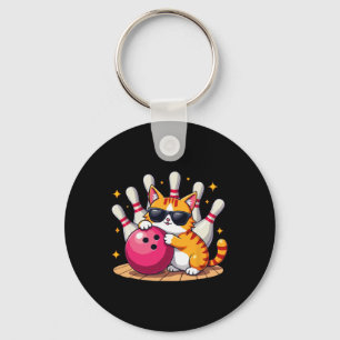Cute Cat With Sungles Cat Playing Bowling For Men Keychain
