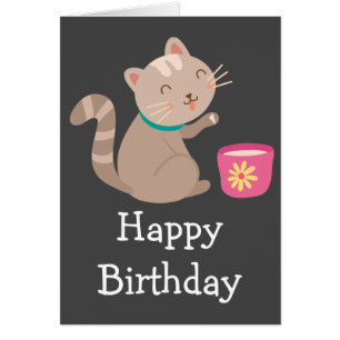 Cute cat with teacup cartoon cards