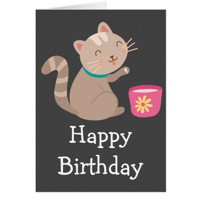 Cute cat with teacup cartoon cards (Front)