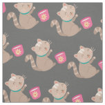 Cute cat with teacup cartoon fabric