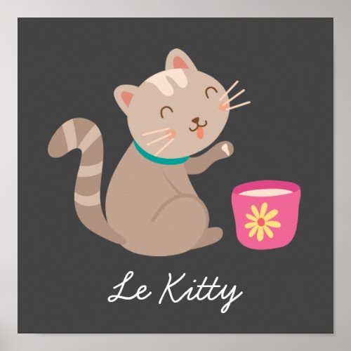 Cute cat with teacup cartoon Le Kitty Poster