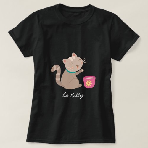 Cute cat with teacup cartoon T_Shirt