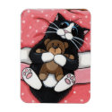 Cute Cat with Teddy Bear on Bed Magnet