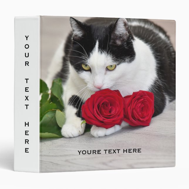 Cute cat with the red rose 3 ring binder (Front/Spine)