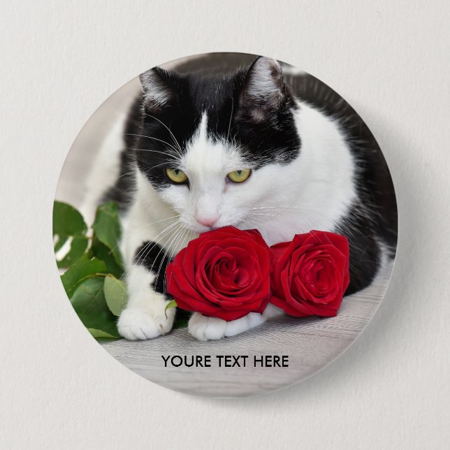 Cute cat with the red rose button (Front)