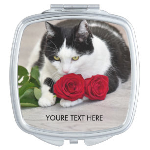 Cute cat with the red rose compact mirror
