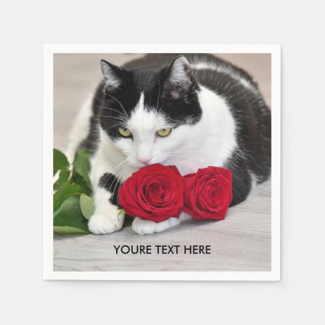 Cute cat with the red rose napkins (Front)