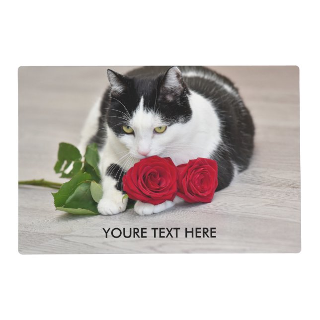Cute cat with the red rose placemat (Front)