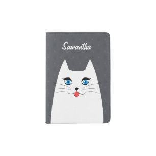 Cute cat with tongue sticking out passport holder