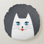 Cute Cat With Tongue Sticking Out Round Pillow at Zazzle