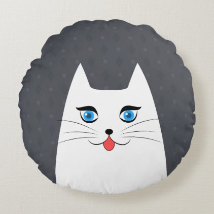 Cute cat with tongue sticking out round pillow