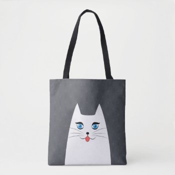 Cute Cat With Tongue Sticking Out Tote Bag by MrHighSky at Zazzle