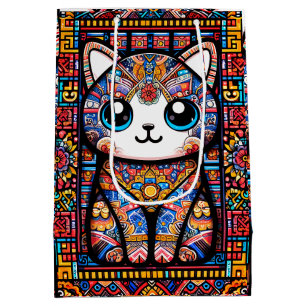 Cute Cat with Traditional Pattern Charm Medium Gift Bag