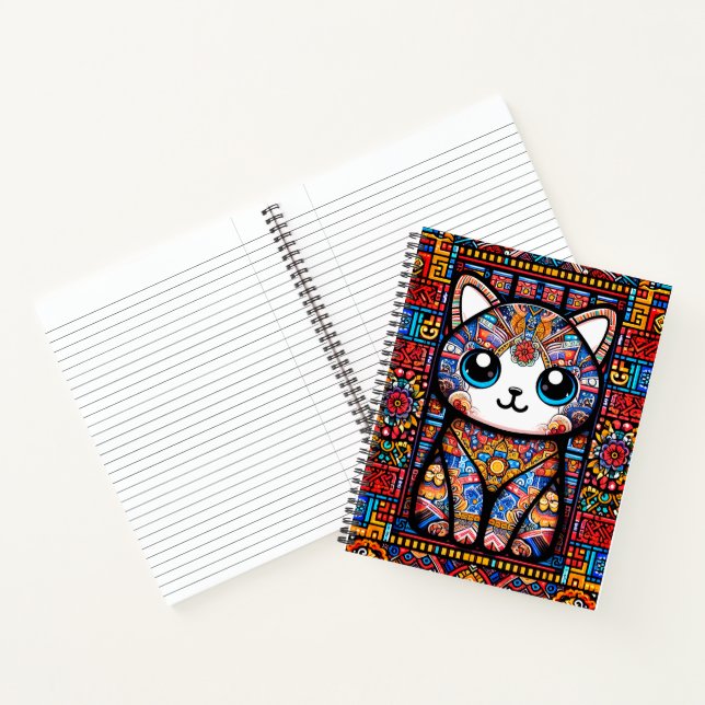 Cute Cat with Traditional Pattern Charm Notebook (Inside)