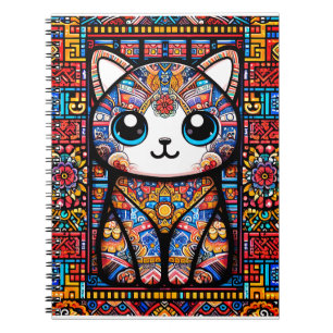 Cute Cat with Traditional Pattern Charm Notebook