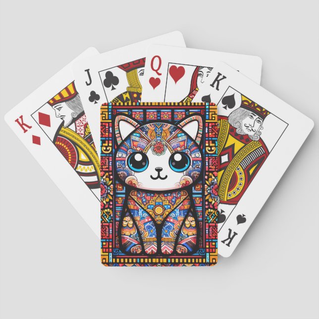 Cute Cat with Traditional Pattern Charm Poker Cards (Back)