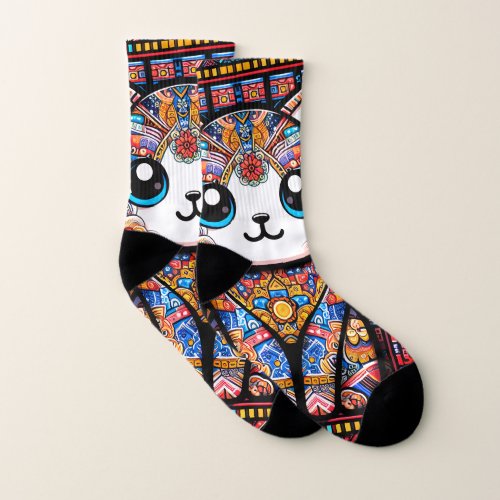 Cute Cat with Traditional Pattern Charm Socks