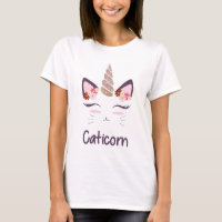 Cute Cat With Unicorn Horn And Flowers T-shirt