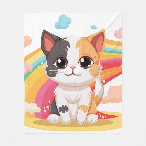 Cute Cat with Vibrant Colors Design Fleece Blanket