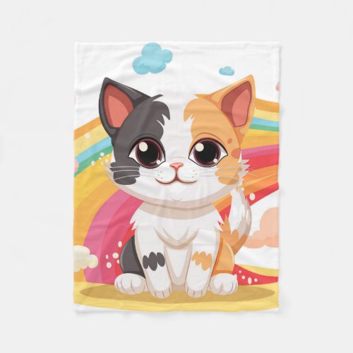 Cute Cat with Vibrant Colors Design Fleece Blanket