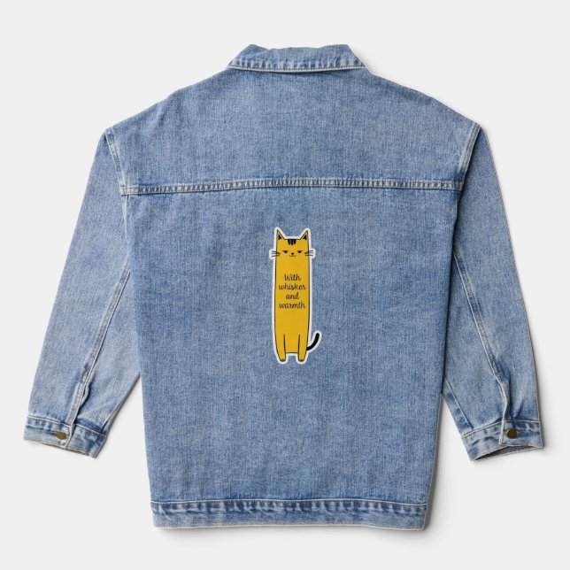 Cute Cat With Whisker Warmth Minimalist Design Denim Jacket (Back)