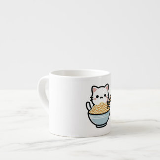 Cute Cat with Wok Noodles | Kawaii Animal Art Espresso Cup