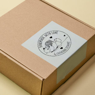 Cute Cat with Wool Ball Handmade with love, Rubber Stamp