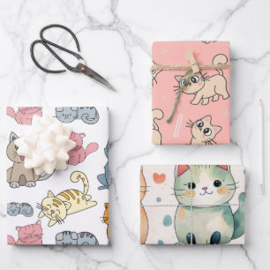 Cute Cat Wrapping Paper, Cat Gift Wrap, Cat Paper Sheets