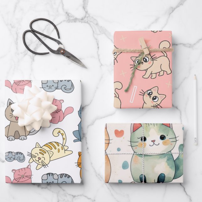Cute Cat Wrapping Paper, Cat Gift Wrap, Cat Paper Sheets (Front)