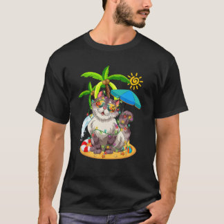 Cute Cat & Xmas Lights Palm Tree Christmas In July T-Shirt