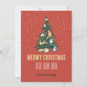 Cute Cat Xmas Tree Snow Winter Meowy Christmas Holiday Card