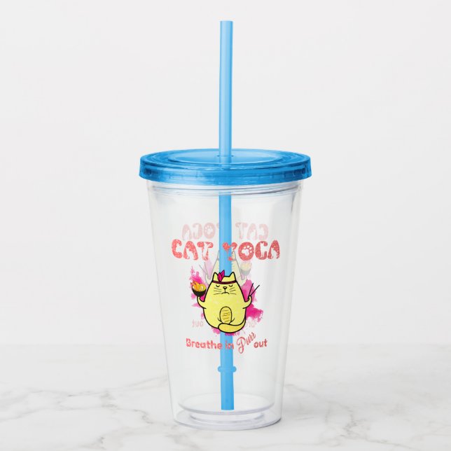 Cute Cat Yoga – "Breathe In, Purr Out" Acrylic Tumbler (Front)