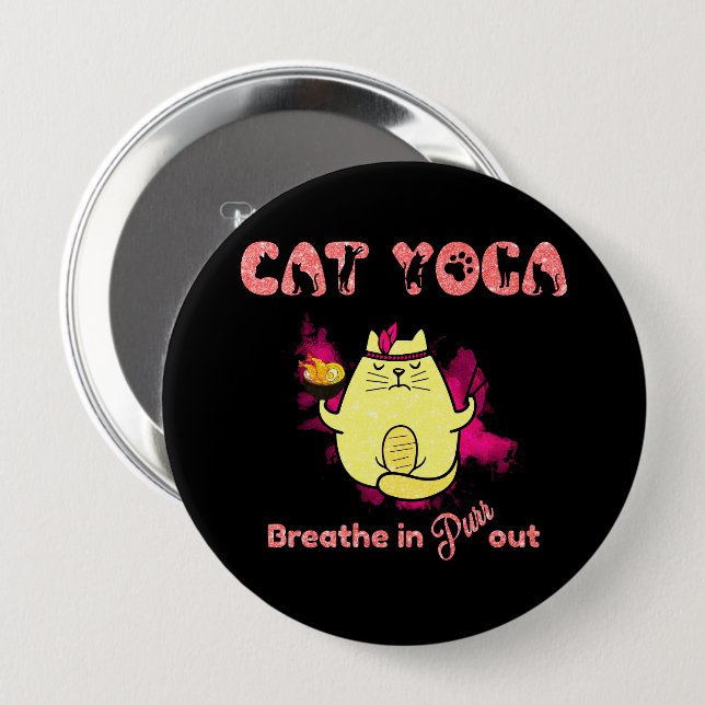 Cute Cat Yoga – "Breathe In, Purr Out" Button (Front & Back)