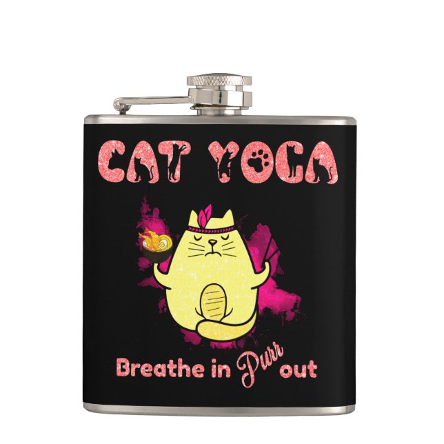 Cute Cat Yoga – "Breathe In, Purr Out" Flask (Front)