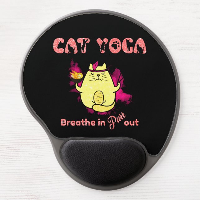 Cute Cat Yoga – "Breathe In, Purr Out" Gel Mouse Pad (Front)