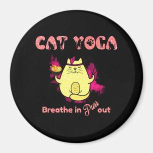 Cute Cat Yoga – "Breathe In, Purr Out" Magnet