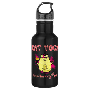 Cute Cat Yoga – "Breathe In, Purr Out" Stainless Steel Water Bottle