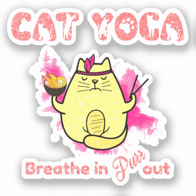 Cute Cat Yoga – "Breathe In, Purr Out" Sticker (Front)
